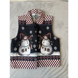 Dressbarn Christmas Tapestry Sweater Vest Womens Large Snowman Holiday Knit